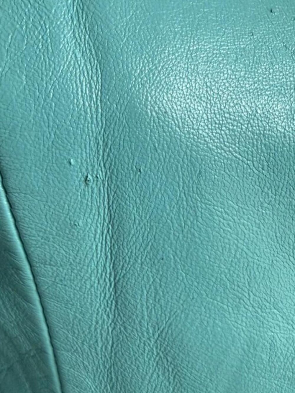 Vintage turquoise blue leather button down blouse/jacket with puff sleeves - Picture 6 of 7